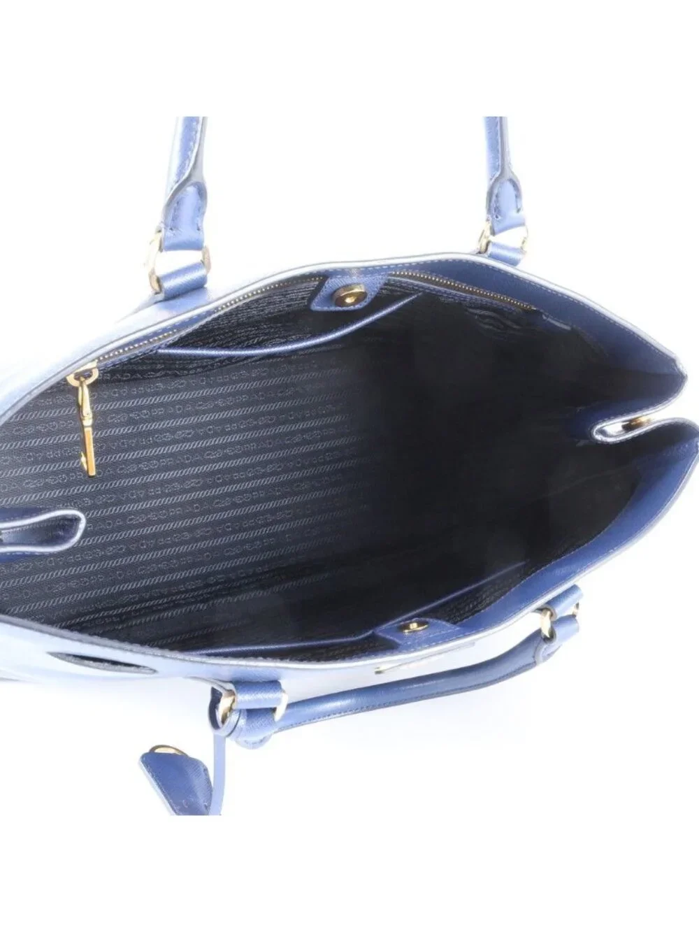 Prada Saffiano Galleria Leather Tote Triangle Logo Blue